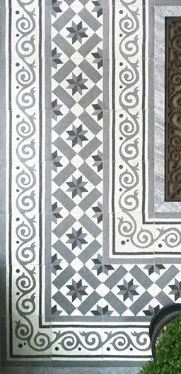 Black and white cement tiles with borders